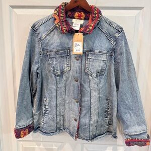 Tru Luxe Women’s Size XL Sherpa Trim Denim Jacket Boho Lined NWT Retail $119